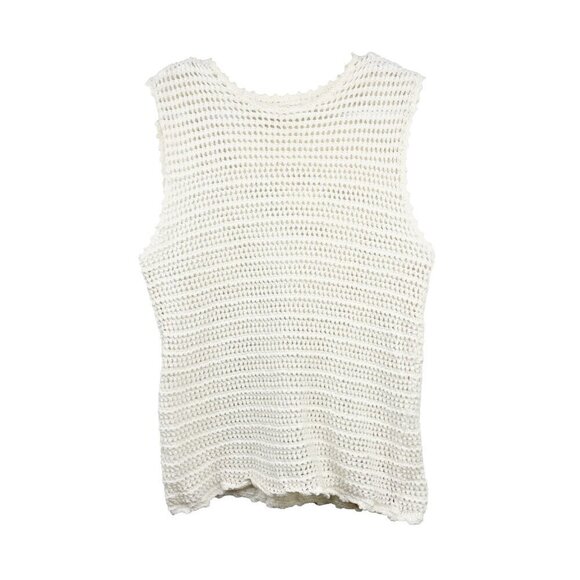 Aritzia WILFRED Peek Crochet Knit Fisherman Crewneck Light Birch Tank Top Size S - Picture 8 of 12